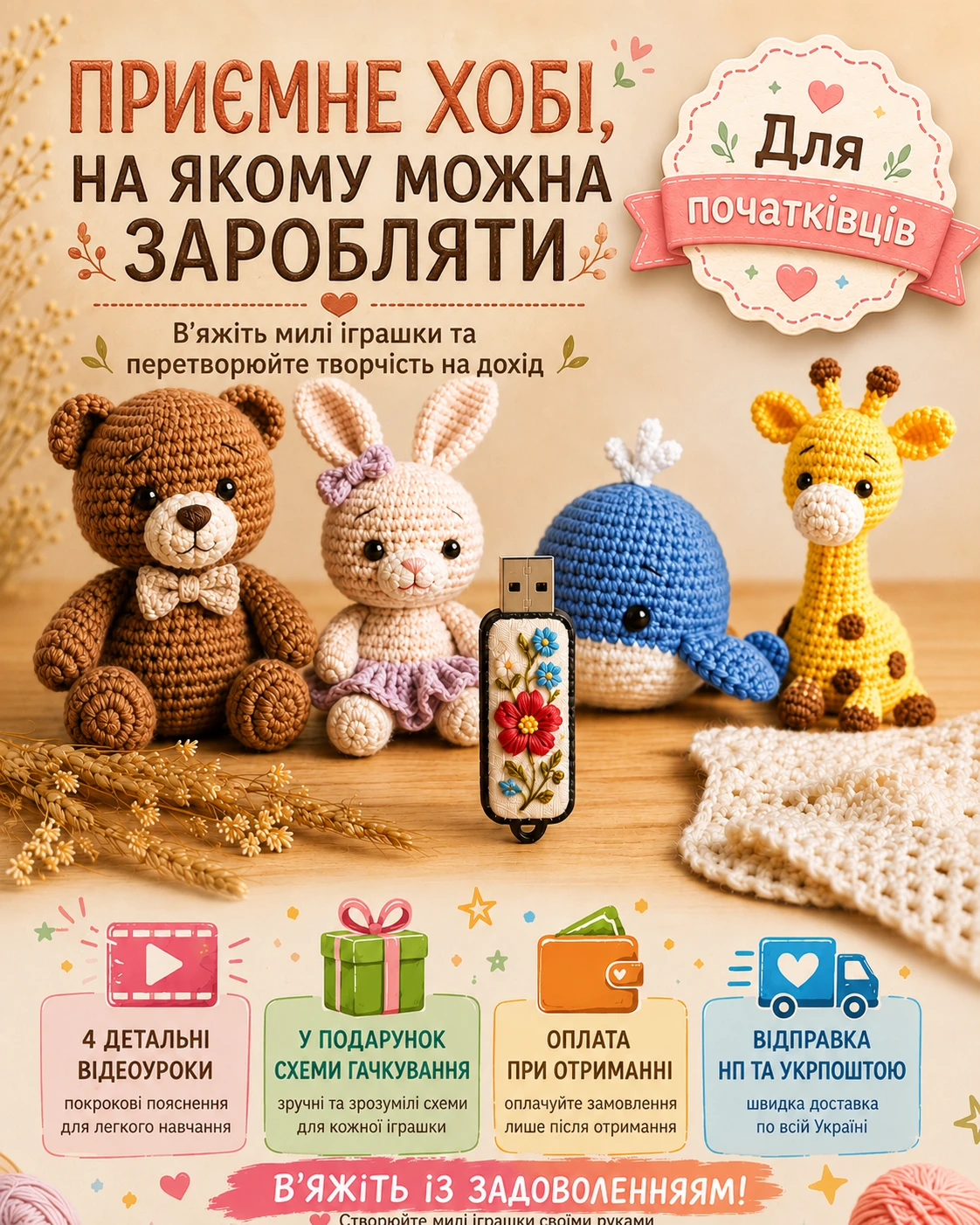 Відеоуроки по вʼязанню іграшок з нуля